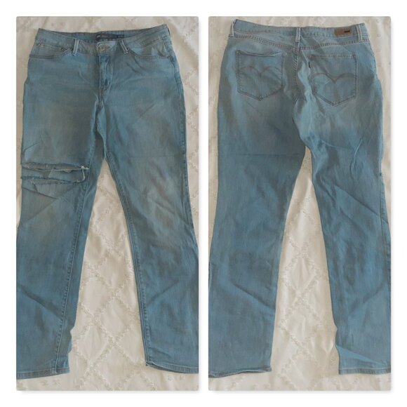 LEVIS BOLD CURVE CLASSIC RISE STRAIGHT JEANS DISTRESSED DENIM-WOMENS SIZE 16/32 - Picture 1 of 3